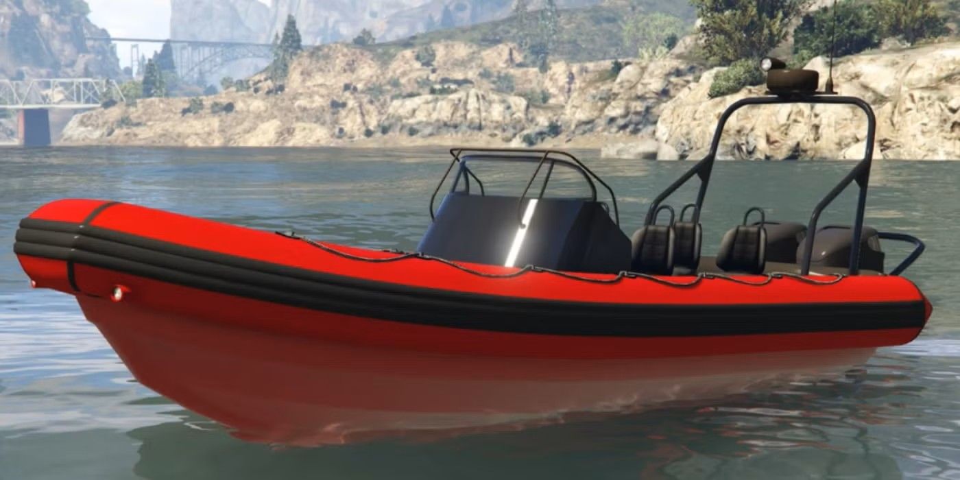 A red canoe floating on water at Grand Theft Auto V.