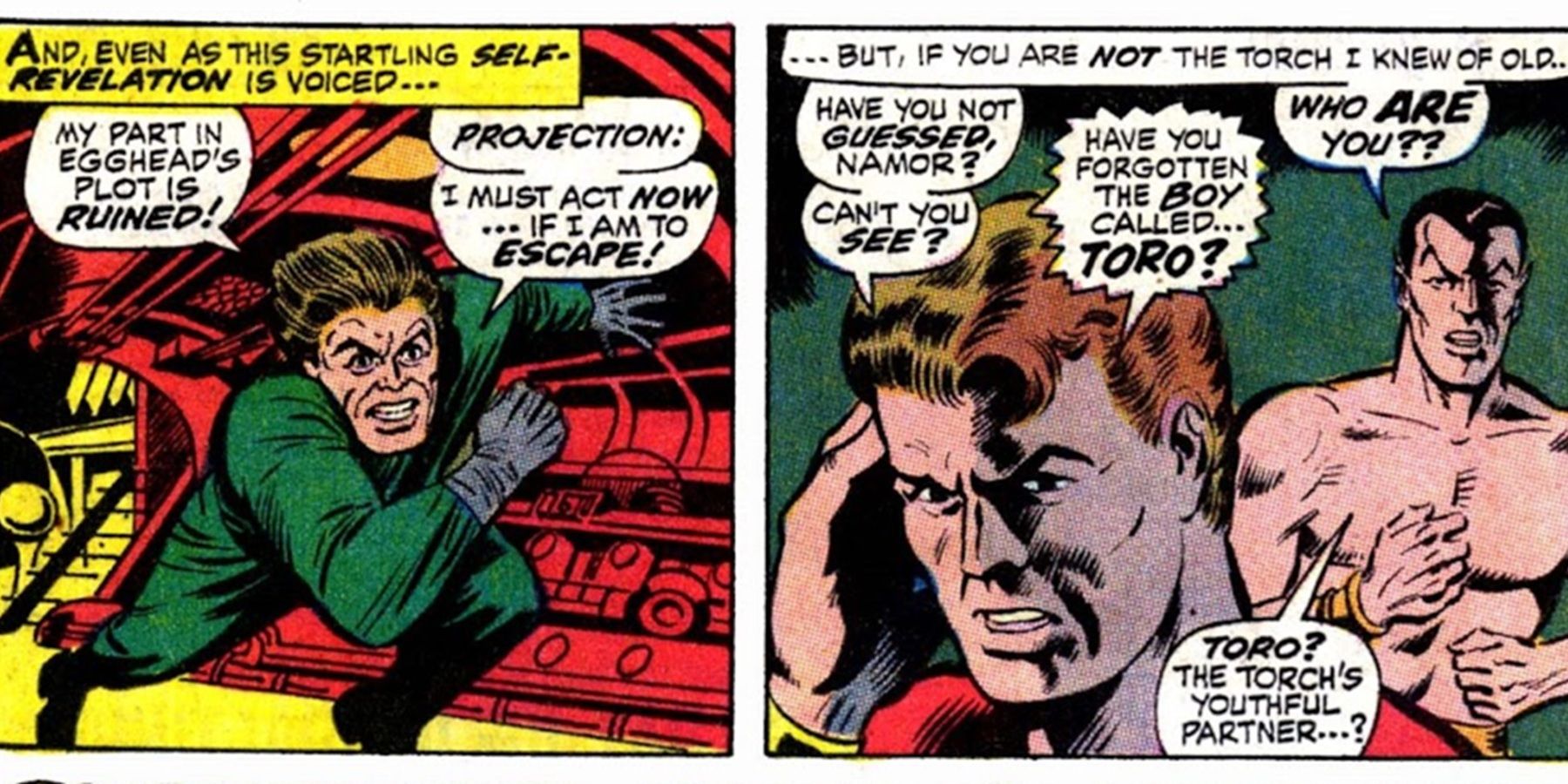 The long lost Toro regains his memory while the Mad Thinker flees in Namor the Sub-Mariner #14