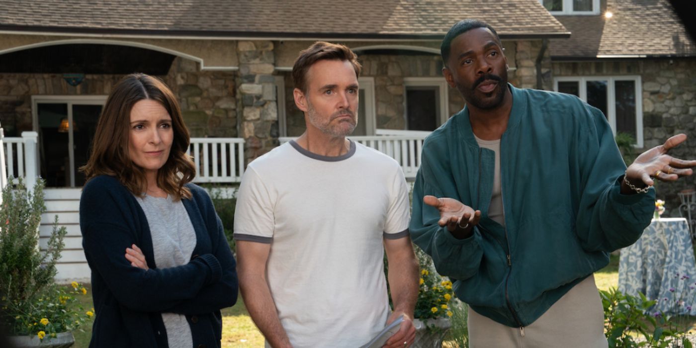 Kate, Jack, and Danny standing outside by a house in The Four Seasons