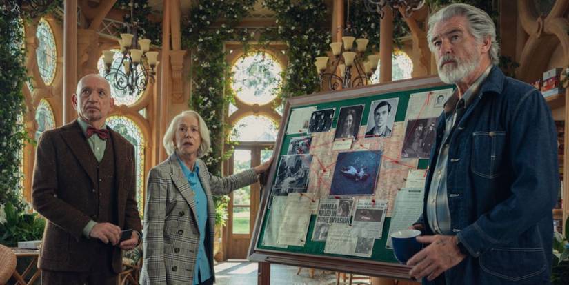 Helen Mirren, Pierce Brosnan, and Ben Kingsley in The Thursday Murder Club.