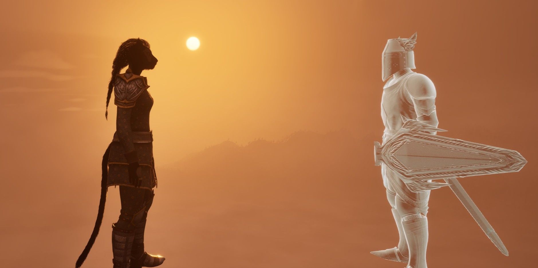 El jugador se encuentra con el fantasma de un Caballero de los Nueve en lo alto de Cyrodiil