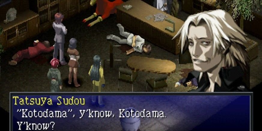 Tatsuya Sudou speaking to the player in gameplay from Persona 2