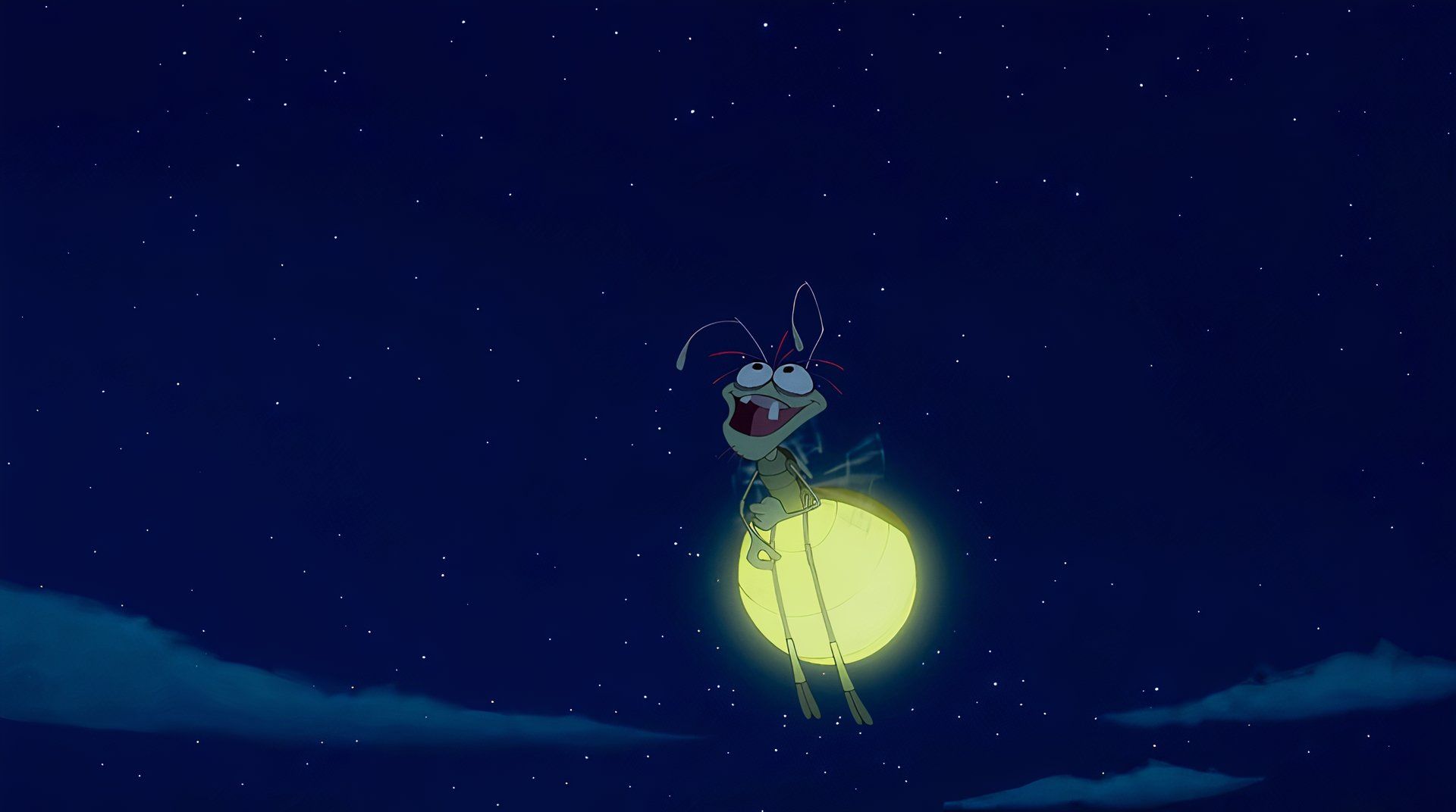 Ray the firefly looking at the night sky in Disney's The Princess and the Frog