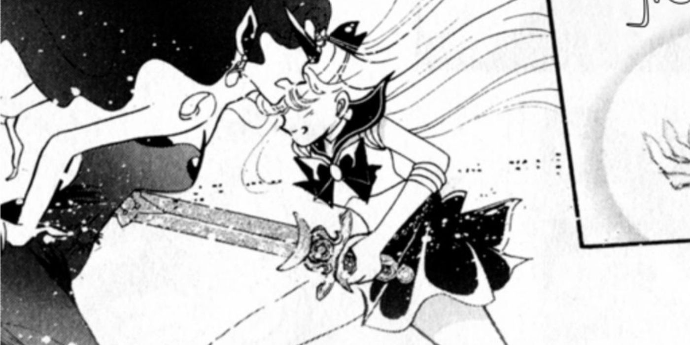Sailor Venus impales Queen Beryl with her Sword of the Silver Crystal in Pretty Guardian Sailor Moon.