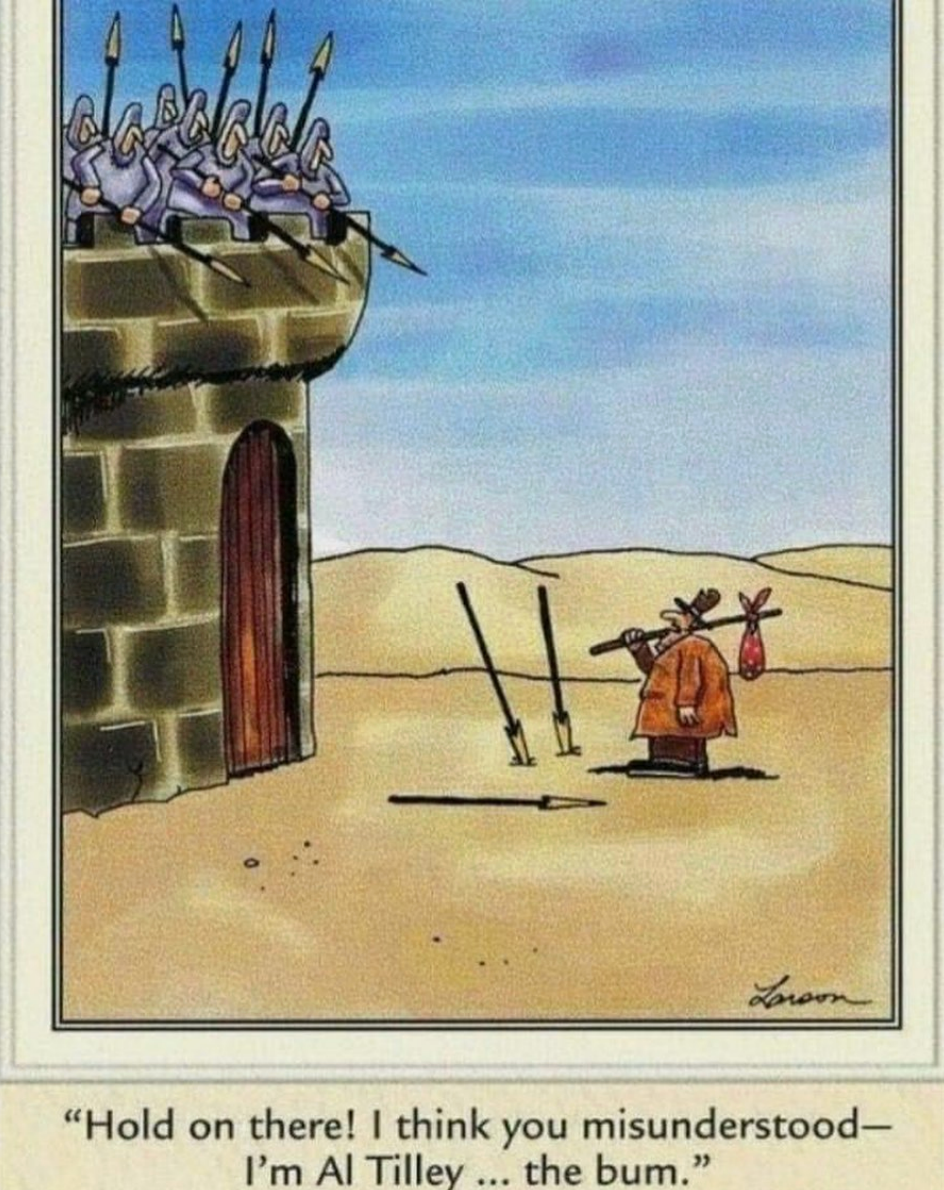 Al Tilley the Bum is confused for Attila the Hun by a medieval castle