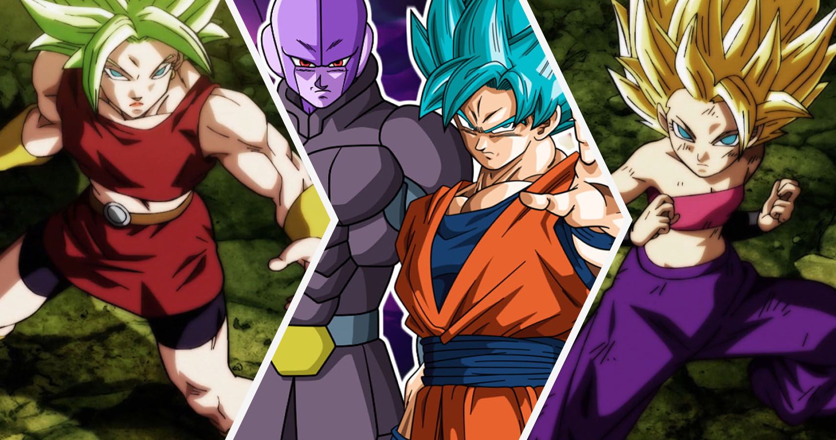 Super Saiyan Kale, Hit, Super Saiyan Blue Goku y Super Saiyan Caulifla