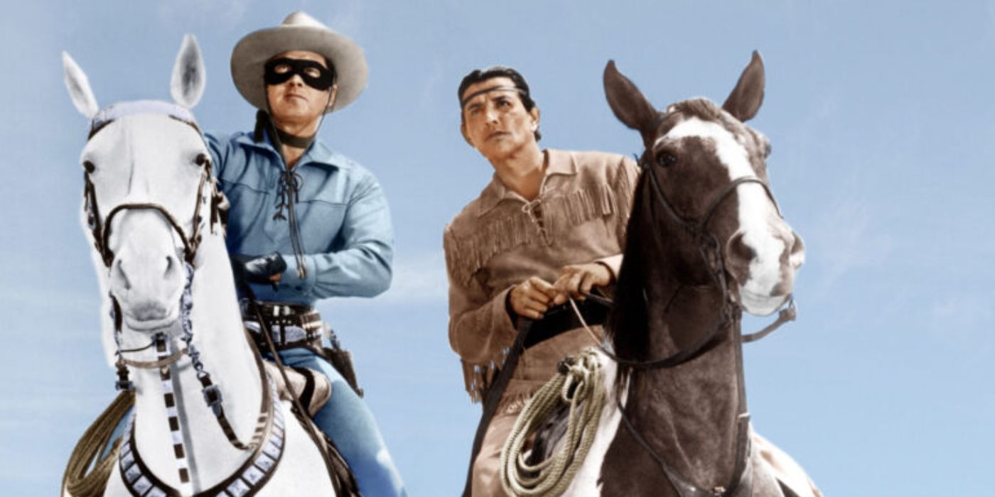 Clayton Moore as Lone Ranger and Jay Silverheels as tonto of the TV show The Lone Ranger