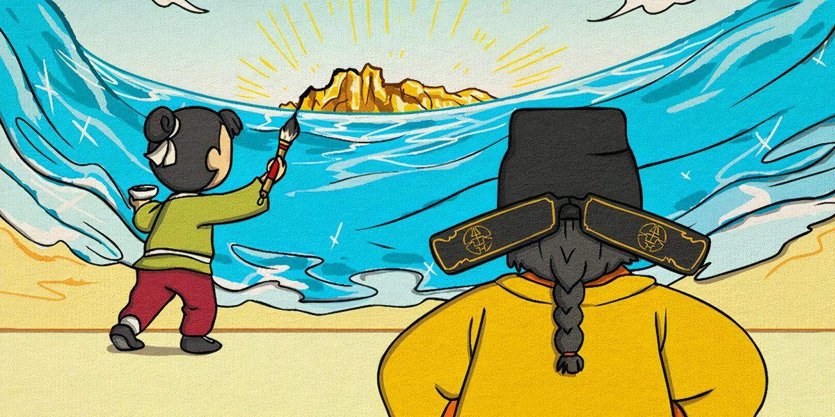 Ma Liang pintando para el emperador en El pincel mágico