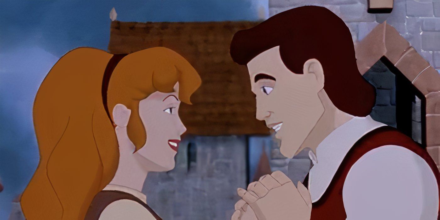 El príncipe y la princesa tomados de la mano en La Princesa y el Guisante