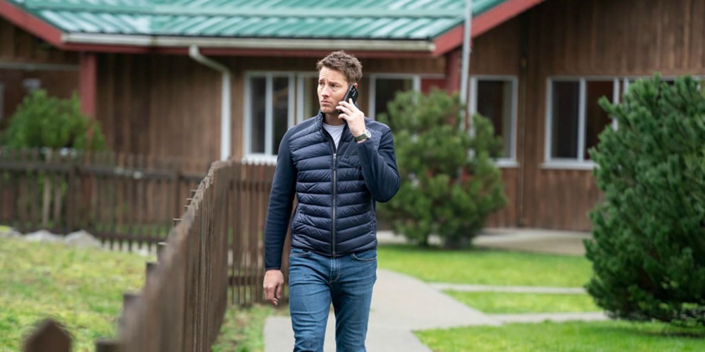 Colter walking away from a compound on the phone in Tracker.
