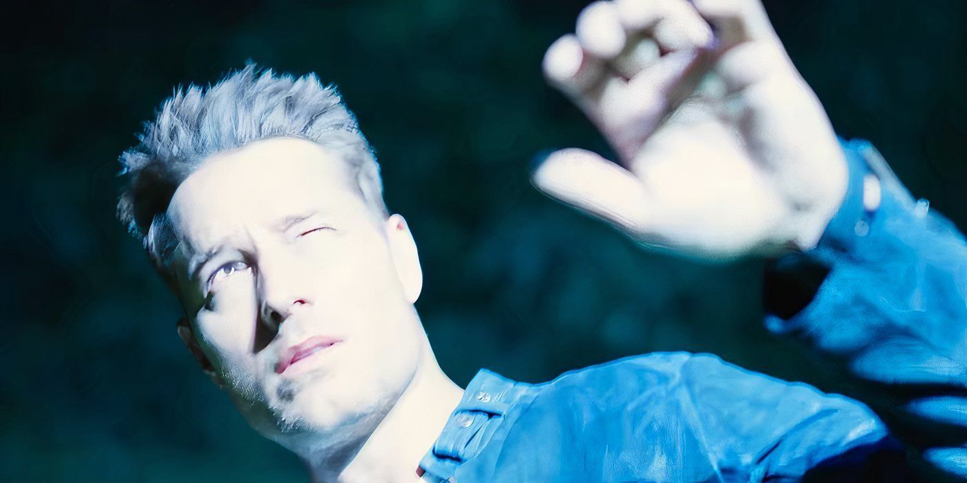 Colter squinting as a bright light hits him in Tracker.