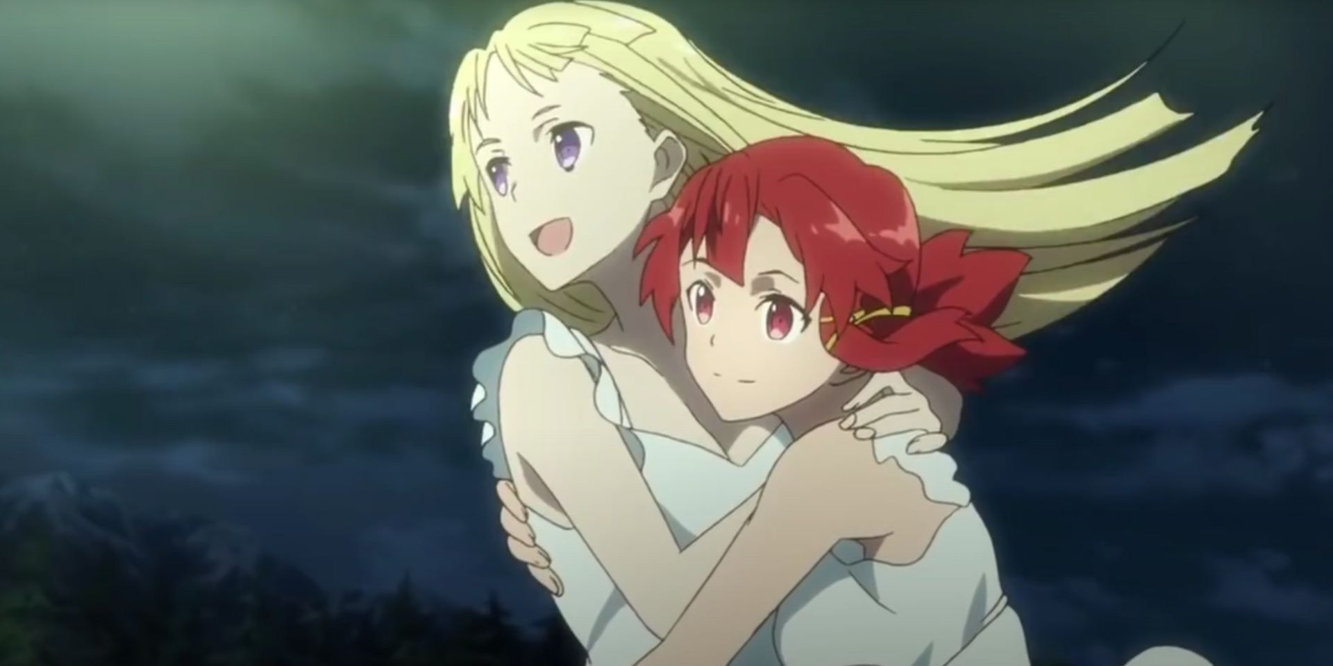 Fine clings to Izetta as they fly on Izetta's broom in Izetta: The Last Witch.