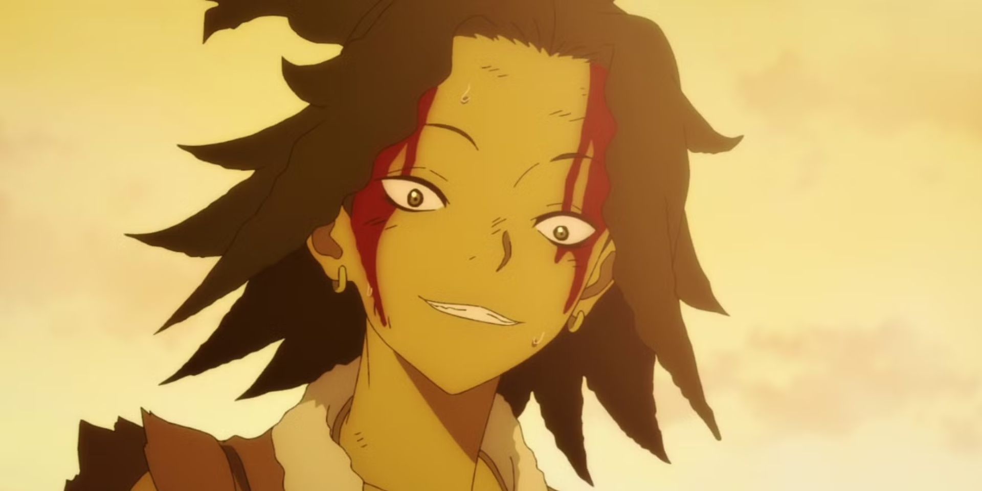 Nurugai sonríe con sangre goteando por su rostro en Hell's Paradise.