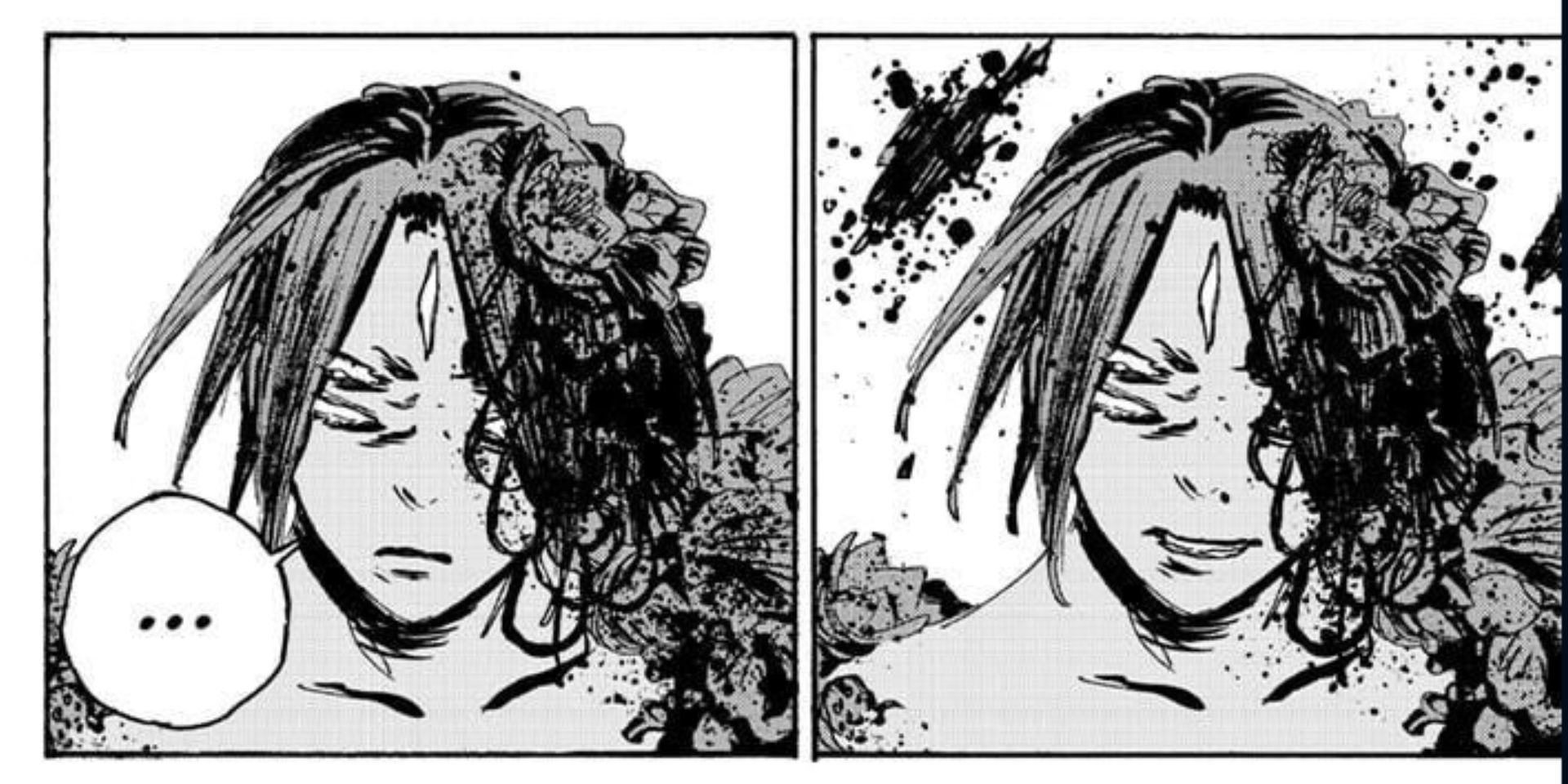 Rien de repente parece melancólica antes de matar a Gabimaru en el manga de Hell's Paradise.