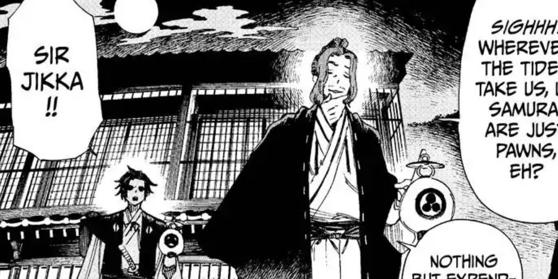 Shugen llama a Jikka en el manga de Hell's Paradise.