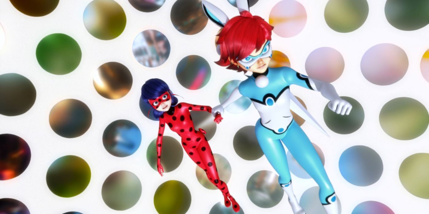Bunnys lidera joaninha através de um portal na toca de Miraculous: Tales of Ladybug & Cat Noir. 
