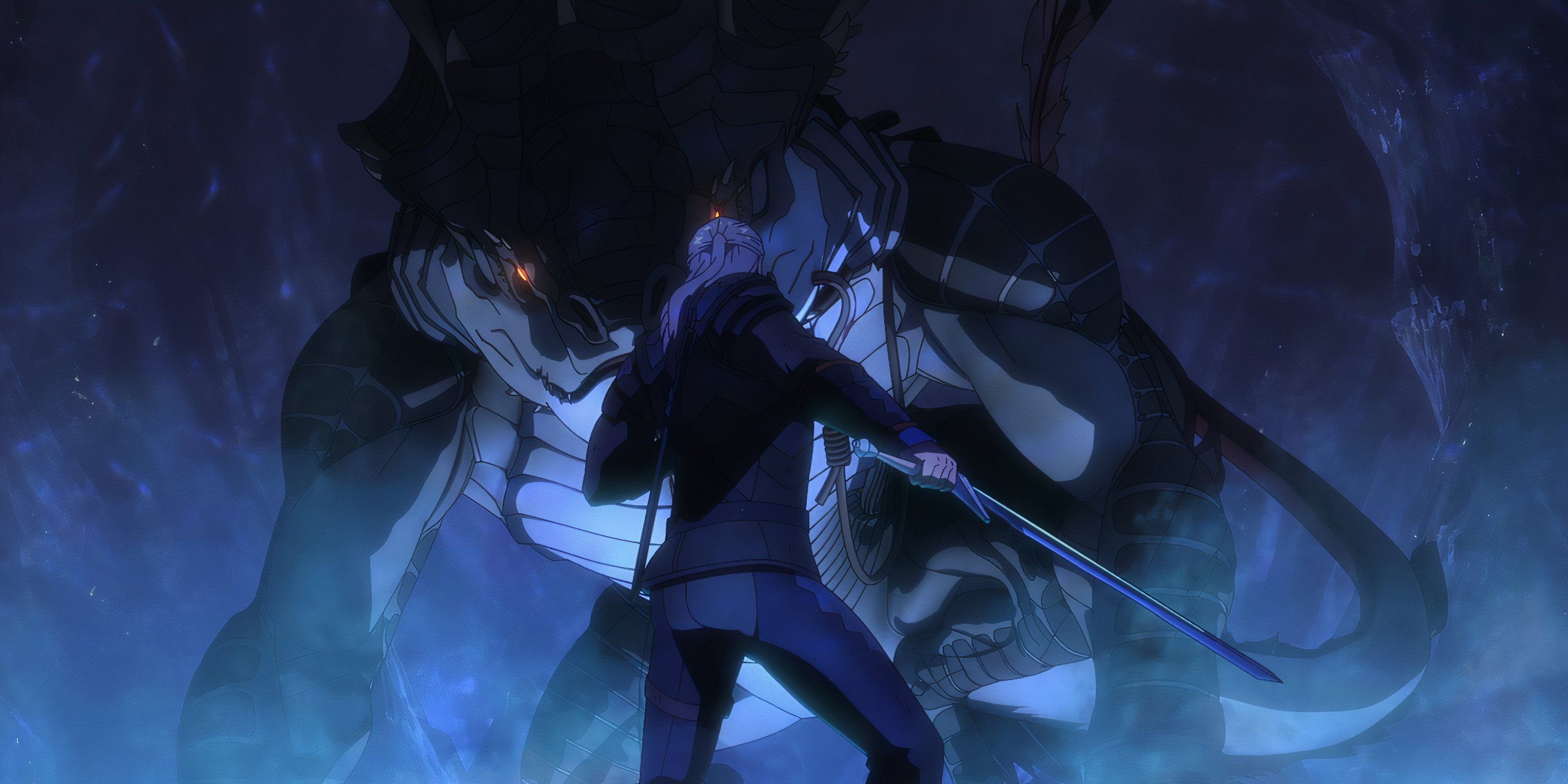 Geralt luchando contra el Allamorax en The Witcher: Sirens of the Deep