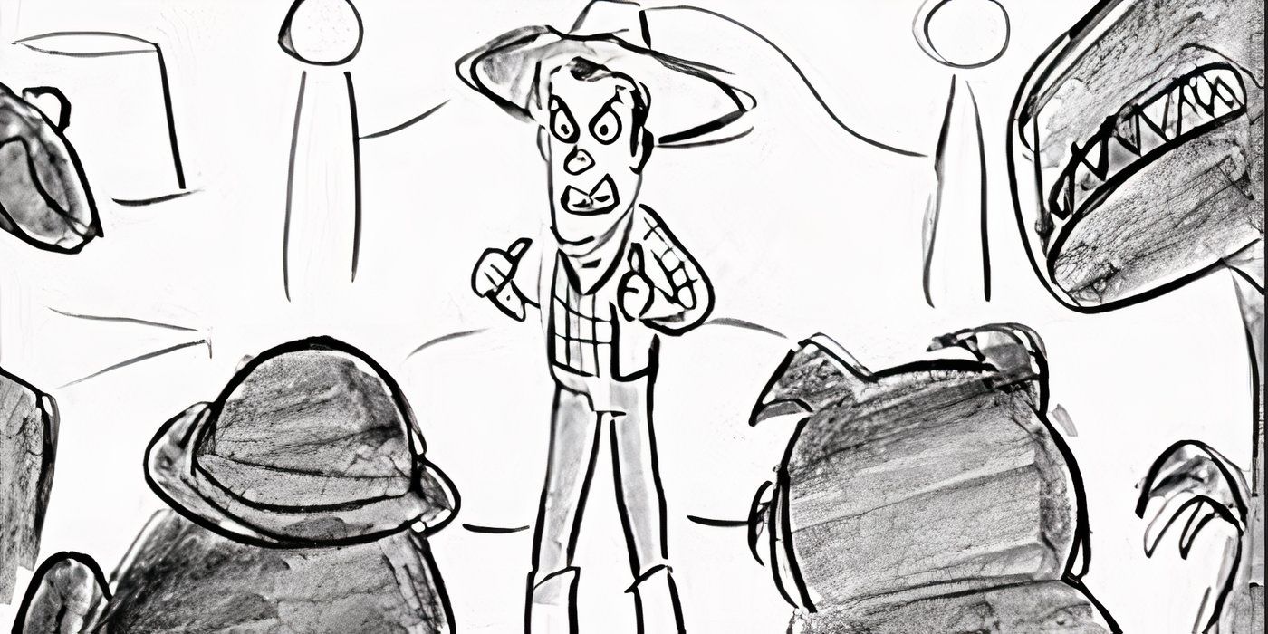 Woody y Toys en una escena de juguete eliminada