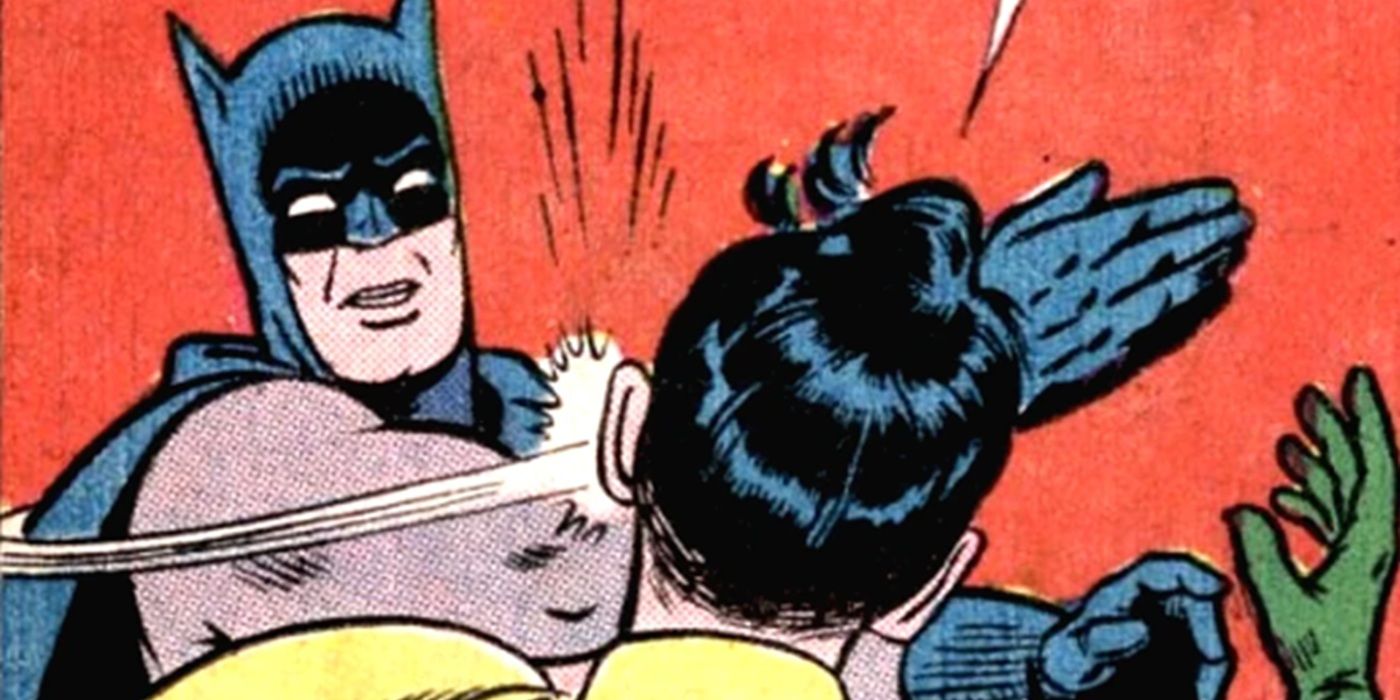 Original panel where Batman slaps Robin, from World's Finest Comics #153