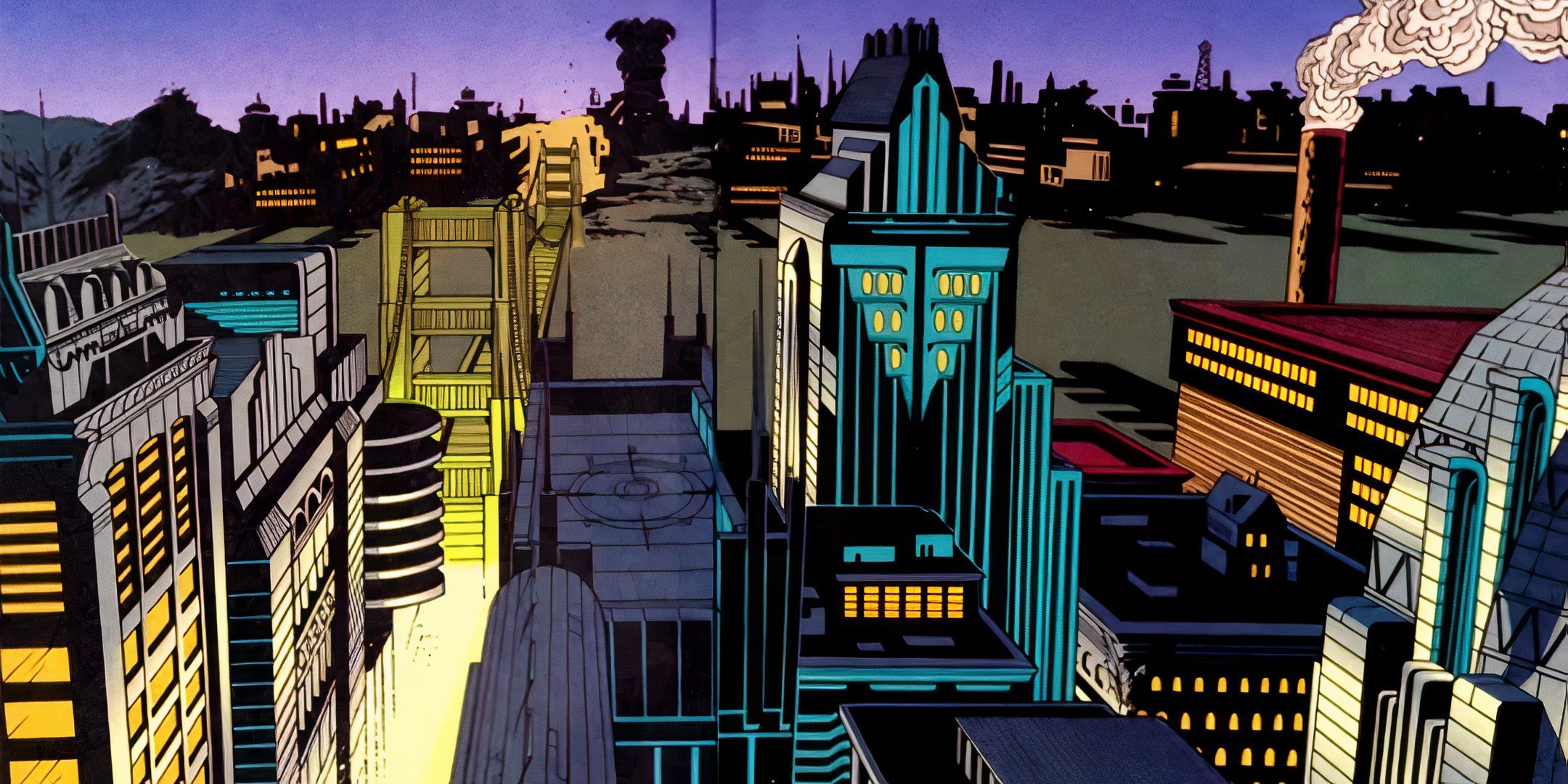 Art Deco buildings dot Opal City roofs.
