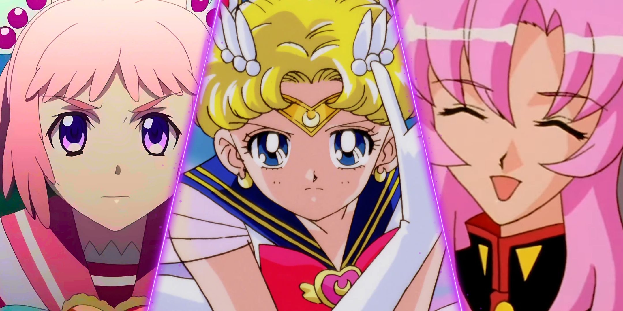 An image divided from Usagi by Sailor Moon, Madoka by Puella Magi Madka Magica and Utena of the revolutionary girl UTENA