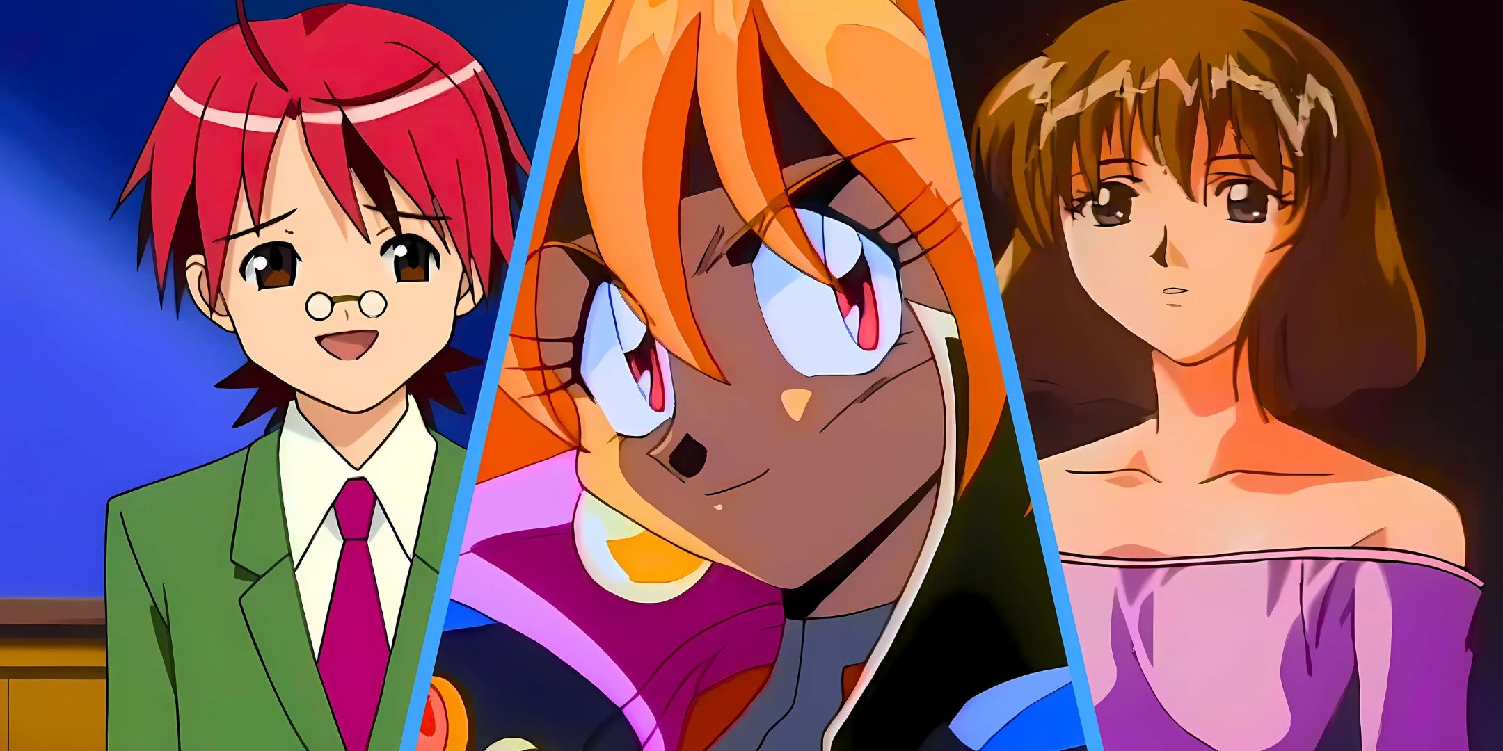 Una imagen dividida de Lina Inverse de Slayers, Negi Springfield de Negima y Cazadores de Hechiceros