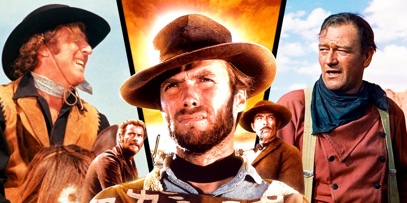 The Good the Bad and the Ugly in the center, Blazing Saddles, and The Searchers on the sides