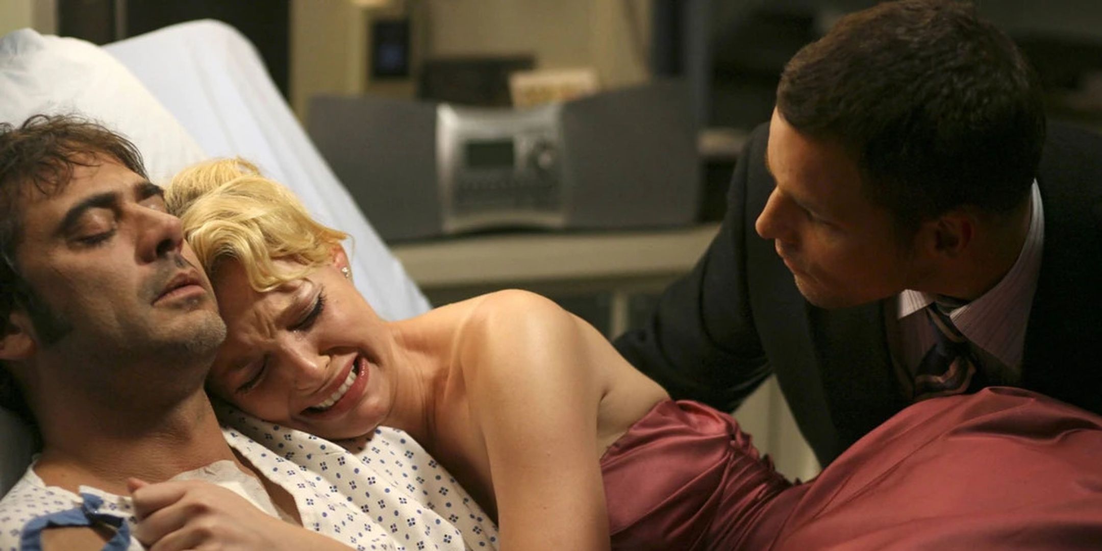 Jeffery Dean Morgan, Katherine Heigl, and Justin Chambers as Denny Duquette, Izzie Stevens, and Alex Karev in Grey's Anatomy