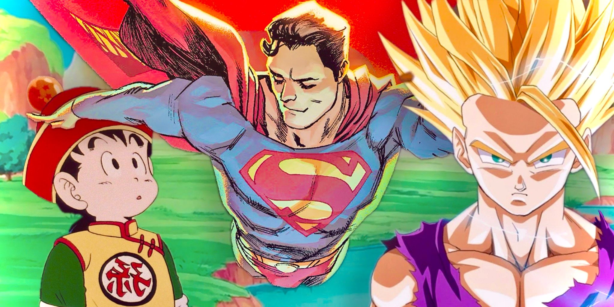 Gohan mira a Superman a Dragon Ball Z