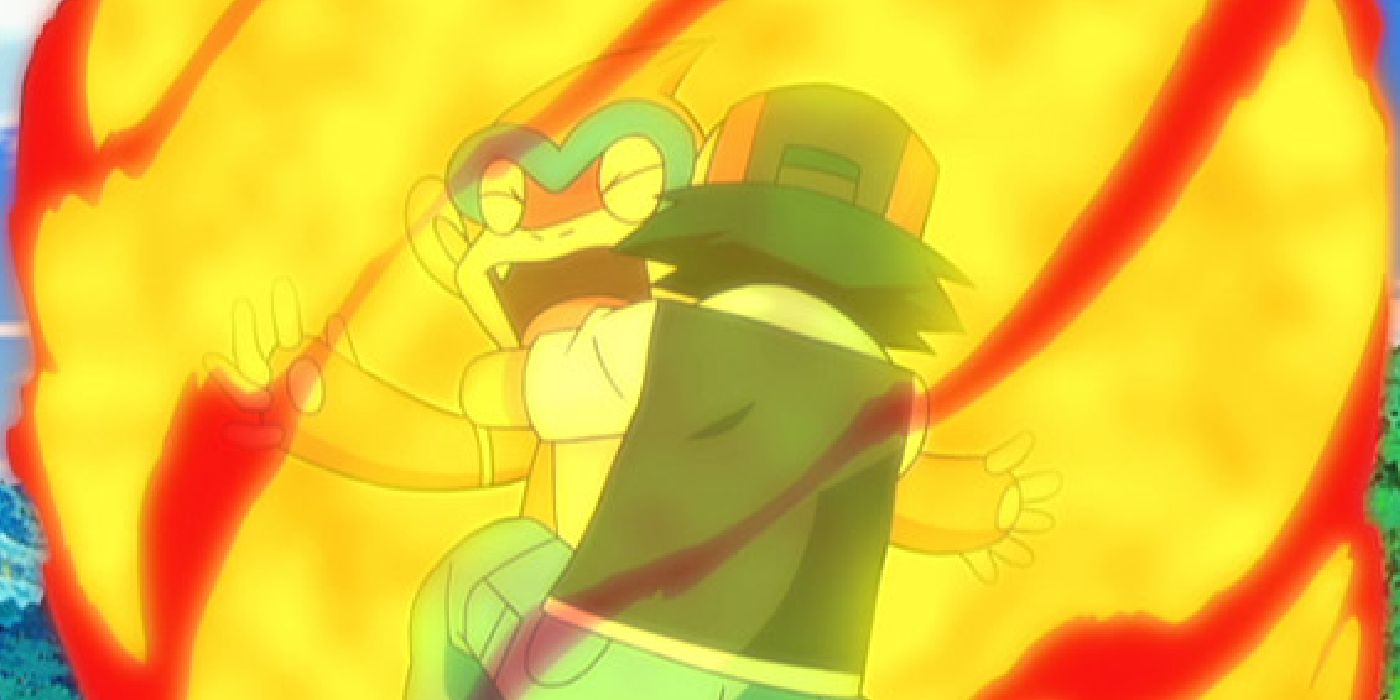 Ash consuela a Monferno mientras usa Blaze - anime Pokémon