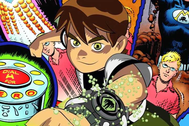 Ben 10 against a backdrop of Dial H for Hero