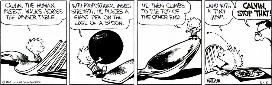 Calvin y Hobbes - Cena - Calvin se volvió muy pequeño en la mesa