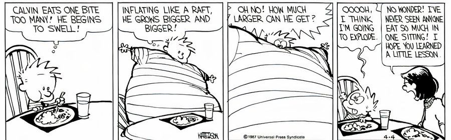 Calvin y Hobbes - Cena - Calvin ha comido demasiado