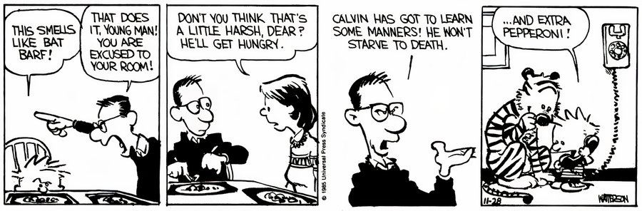 Calvin y Hobbes - Cena - Calvin enviado a su cuarto sin cena