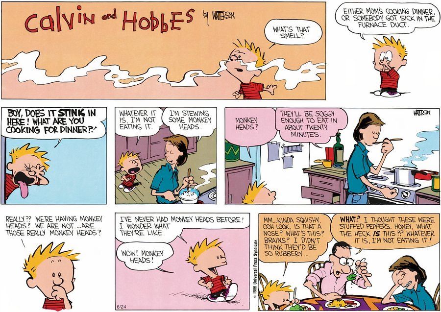 Calvin y Hobbes - Cena - Cabezas de Mono o Pimientos Rellenos