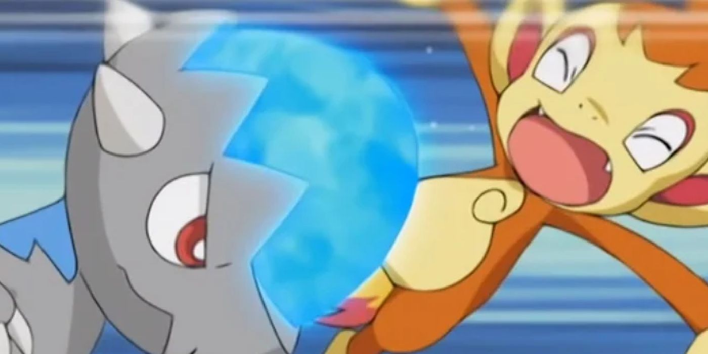 Chimchar de Paul pierde contra Roark - anime Pokémon