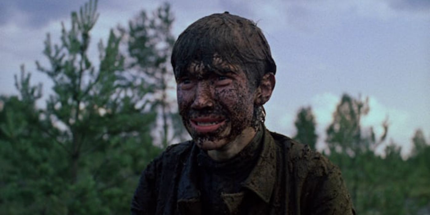 Aleksei Kravchenko as Flyora/Florian Gaishun scared and covered in mud from the movie Come and See (1985)