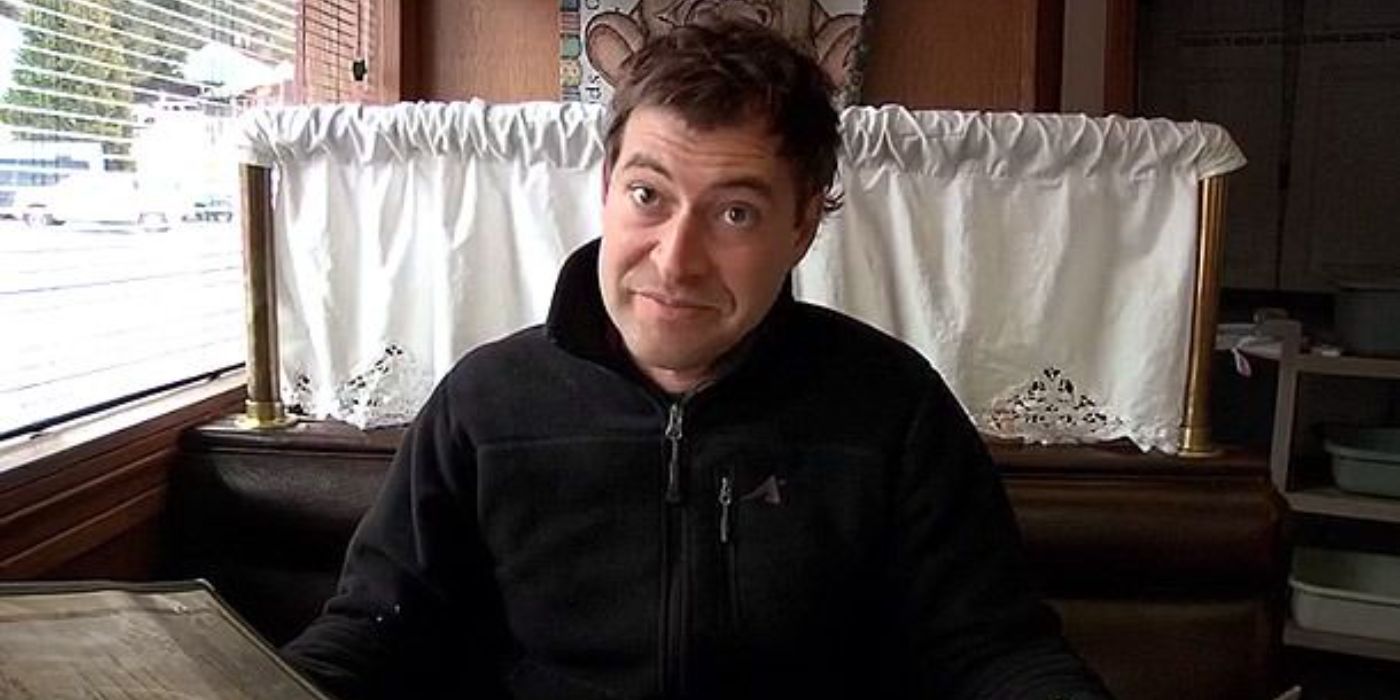 Mark Duplass as Josef in a diner from the film Creep (2015)
