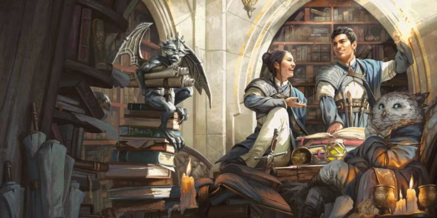 Three students socialising at magical university Strixhaven in DnD.