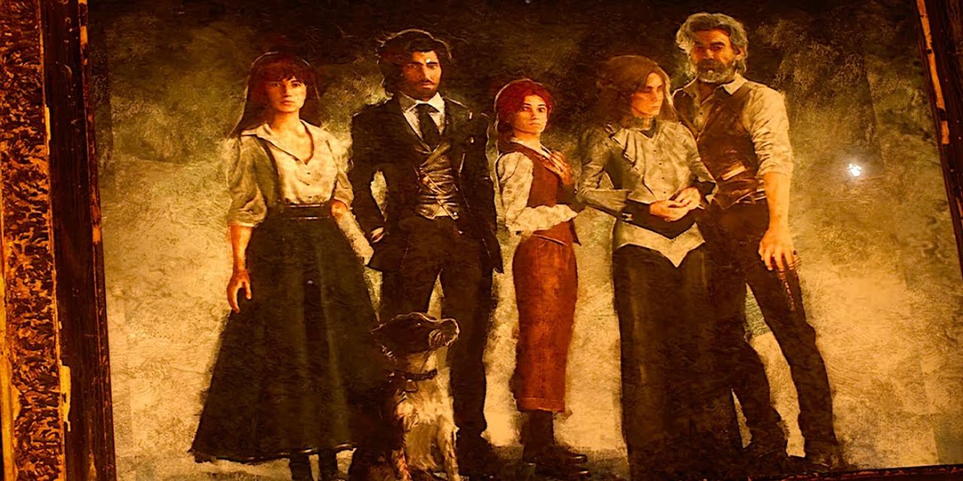 A portrait of the Desendre family (Clea, Verso, Alicia, Aline, Renoir and a Family Dog) with a clear Expedition 33