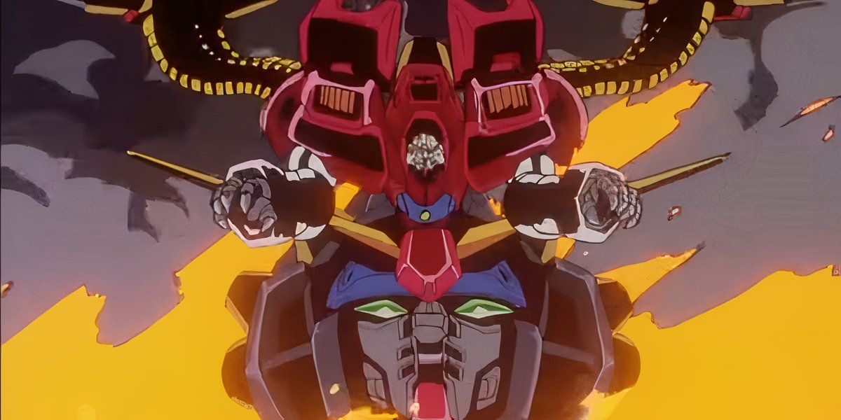 El Devil Gundam frente a un paisaje en llamas