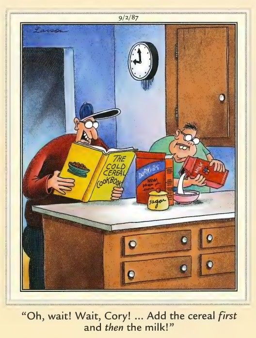 Cómic de Far Side de 1987 sobre un libro de cocina de cereales