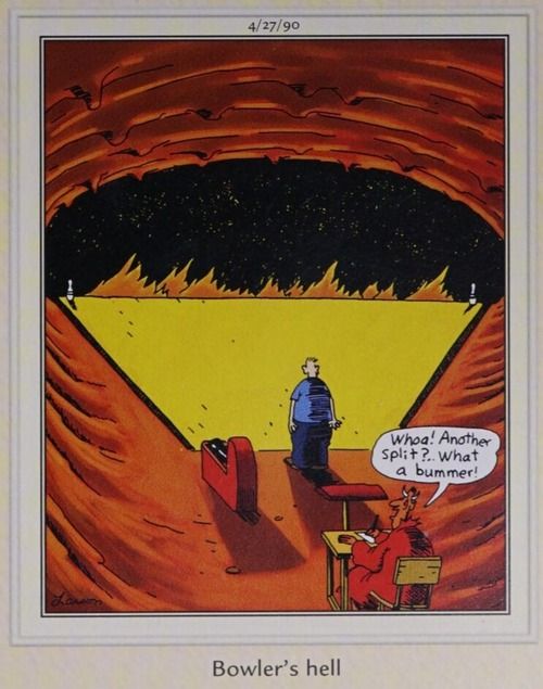 A bowler in hell with a large split