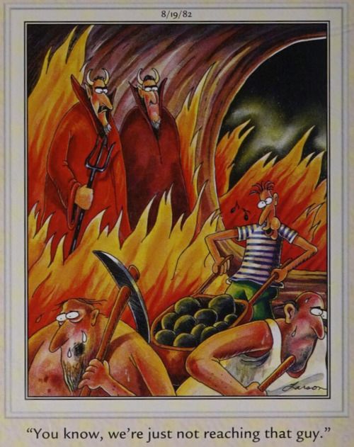 A man works happily in hell.