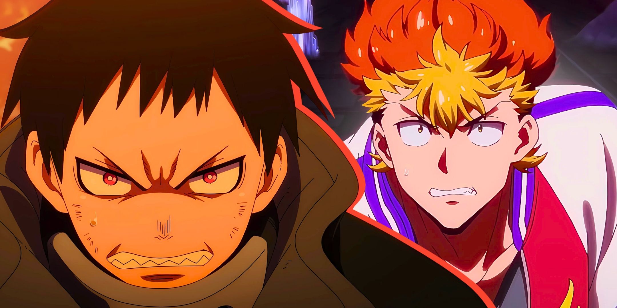 A collage of Shinra Kusakabe from Fire Force and Onmyō Kaiten Re:verse