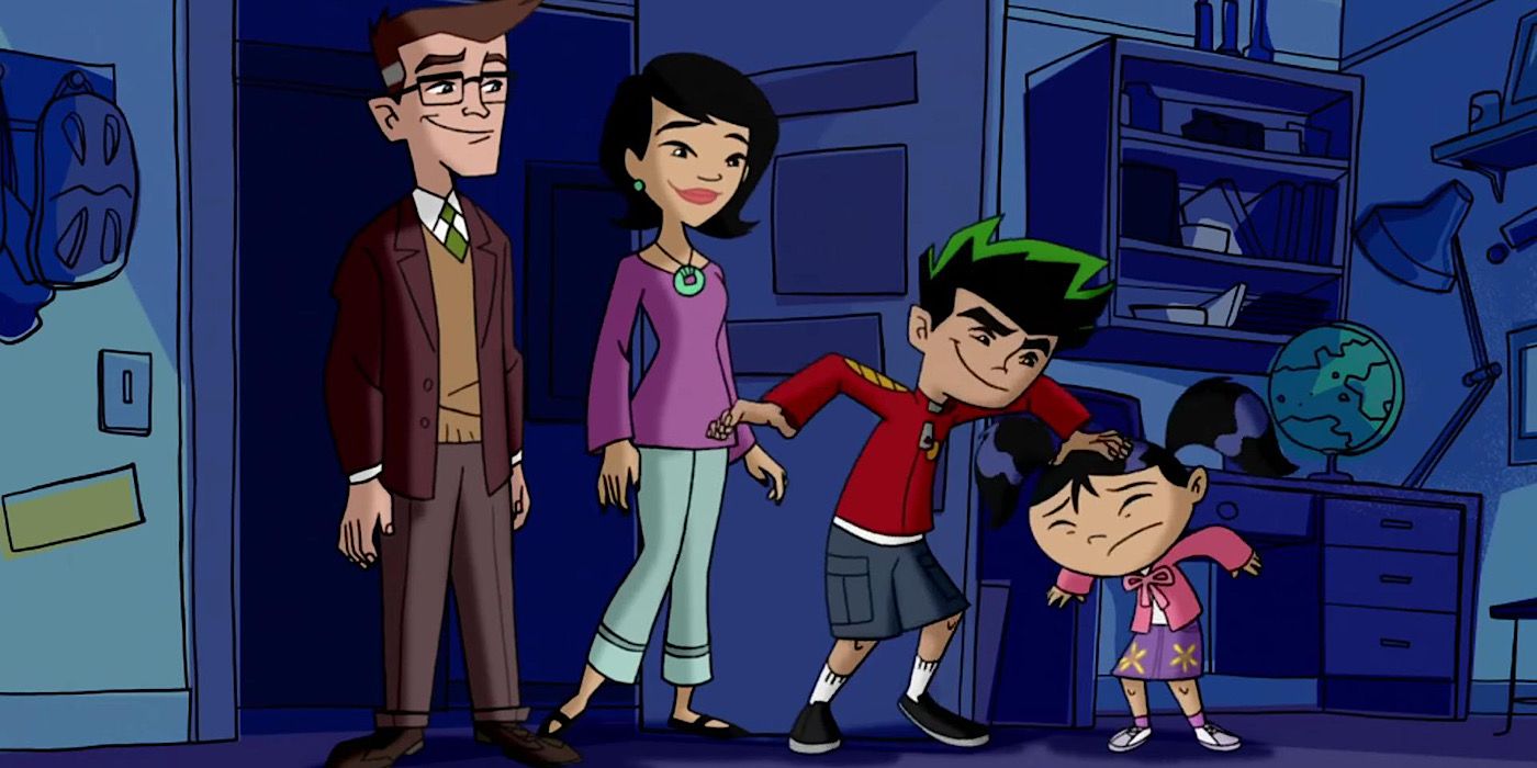 American Dragon: Jake Long - Jake en su habitación con sus padres y su hermana menor.