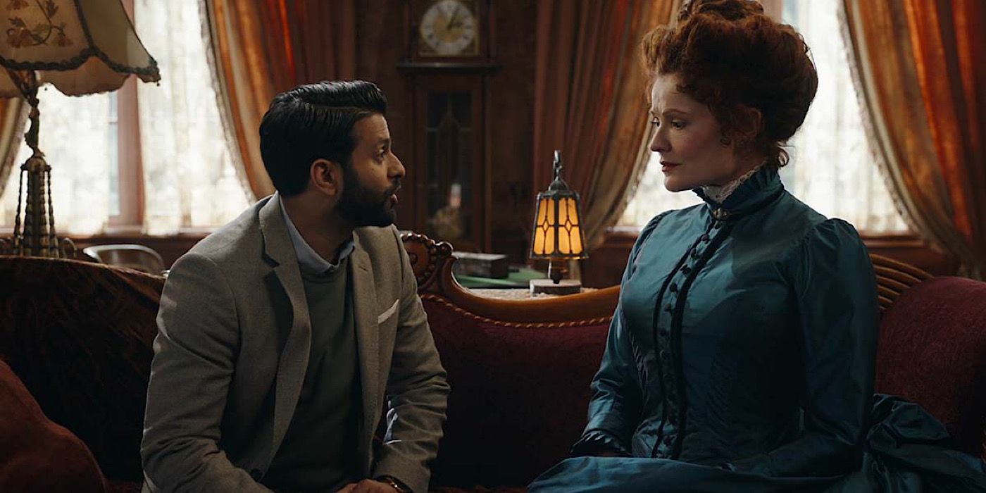 Ghosts - Hetty and Sunil talk on the couch.