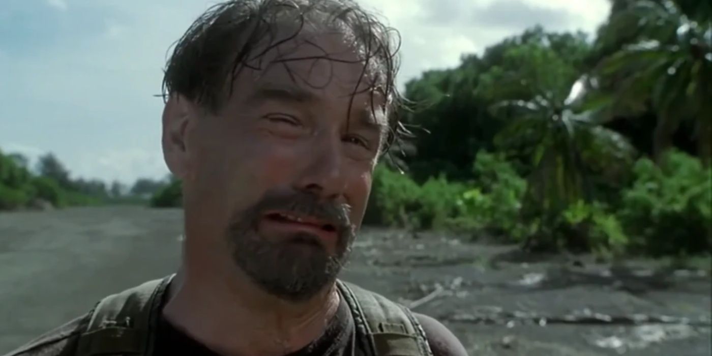 Cooper sobs as he realizes he's being left for dead in Jurassic Park 3.
