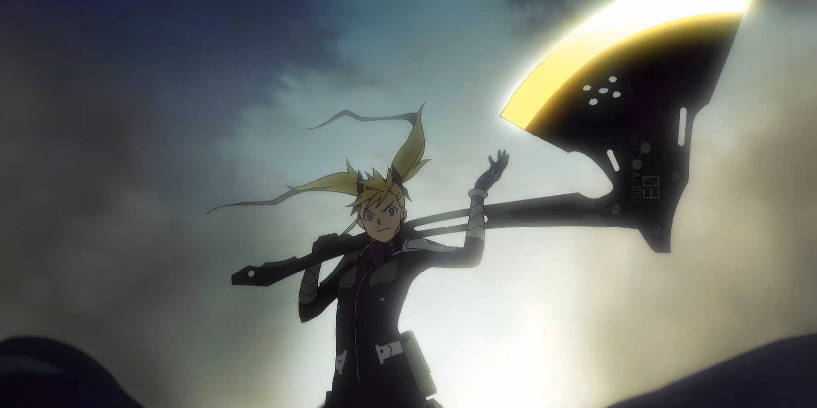 Kikoru showing off her glowing axe weapon in Kaiju No. 8 Episode 9.