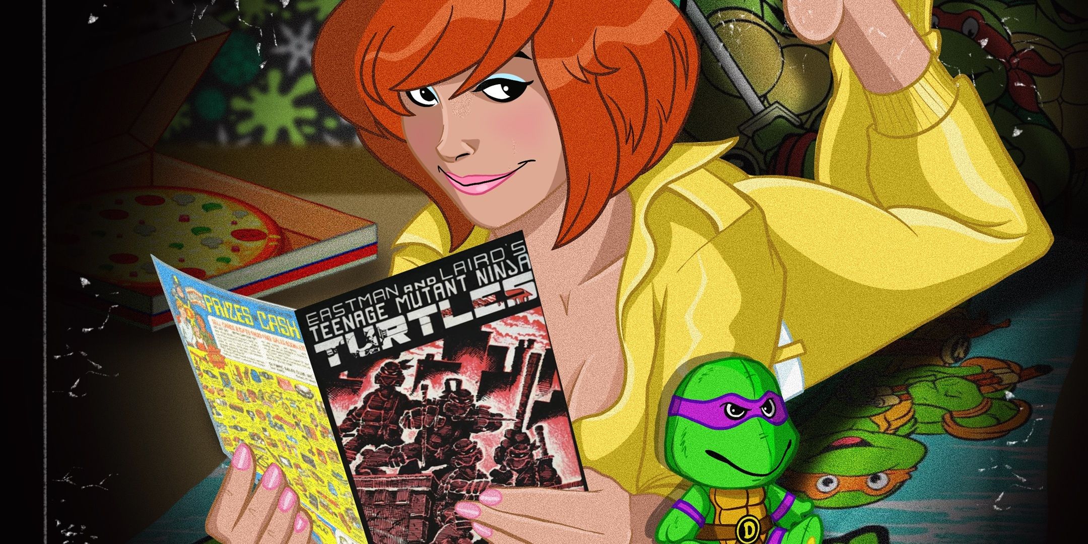 April O'Neil curls up with a good book